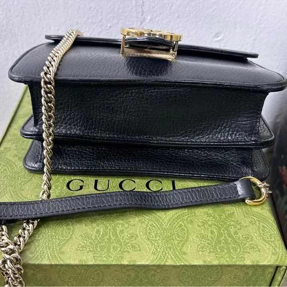 Gucci Interlocking G Dollar Small Black Leather Crossbody with Gold Chain - Picture 4 of 14